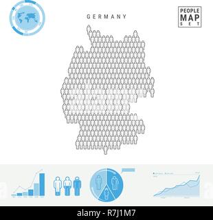 Allemagne Personnes Carte des Icônes. Silhouette vecteur stylisé de l'Allemagne. La croissance de la population et au vieillissement des infographies Illustration de Vecteur