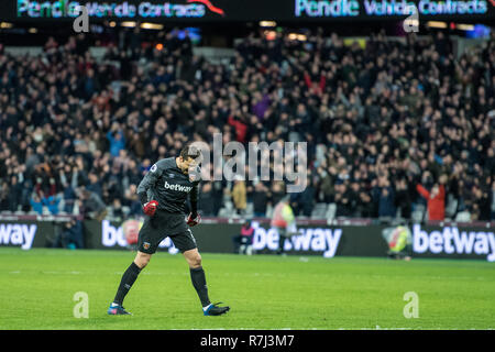 Londres, ANGLETERRE - 08 DÉCEMBRE : Lukas Fabianski de WHU célébrer l'équipe 1ère il but durant le premier match de championnat entre West Ham United et Crystal Palace Stadium à Londres le 8 décembre 2018 à Londres, Royaume-Uni. (Photo par Sebastian Frej/MO Media) Banque D'Images