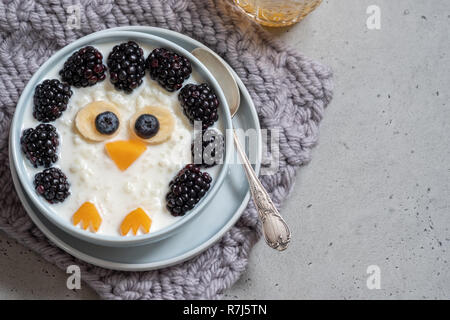 Amusant petit déjeuner porridge aux fruits rouges Banque D'Images