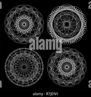 Ensemble guillochée. Cercle noir et blanc décoration ornement rond dentelle, motif géométrique Banque D'Images