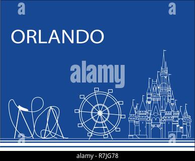 Conception Attractions , ligne blanche sur fond bleu. Carte vacances Illustration de Vecteur