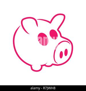 Cochon Pinky mignon vecteur Illustration Schéma Modèle de conception de logo graphique Symbole Illustration de Vecteur