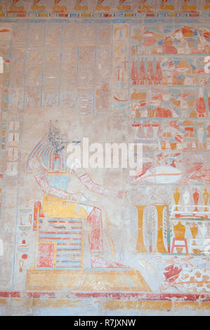 Fresques dans le temple, temple funéraire d'Hatshepsout, le temple de Louxor, UNESCO World Heritage site, Thèbes, Luxor Banque D'Images