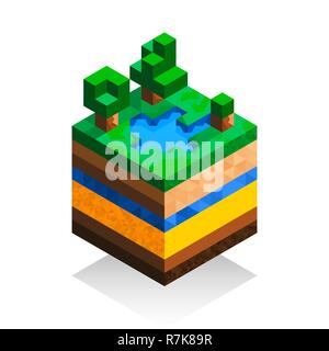 La structure de la terre en style isométrique. Système de dessin animé. Isolé sur fond blanc. Schéma de la géologie. Télévision vector illustration Illustration de Vecteur