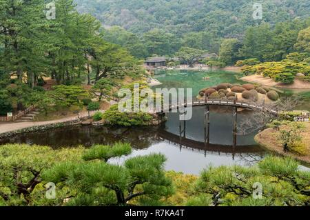 Le Japon, l'île de Shikoku, préfecture de Kagawa, ville de Takamatsu, Ritsurin-koen jardin Banque D'Images