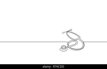 Stéthoscope médecine seule ligne de soins de santé art Journée Mondiale de la recherche en sciences médicales infirmière médecin silhouette matériel concept design un croquis dessin en ligne white vector illustration Illustration de Vecteur