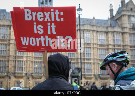 Westminster London, UK, 10 décembre 2018. Des militants de l'Anti-Brexit' ou 'demeurent, ainsi que les militants de la "laisser signifie laisser ' ,qui veulent quitter l'UE, sont de manifestations devant les Chambres du Parlement à Westminster avec des pancartes, des banderoles et des chants. Les deux parties semblent clairement rejeter l'Brexit offert "donner". Credit : Imageplotter News et Sports/Alamy Live News Banque D'Images