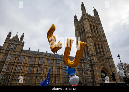 Londres, Royaume-Uni. 10 décembre 2018.pro-UE affiché en face de l'ballons Chambres du Parlement au cours de la campagne des partisans demeurent. Banque D'Images