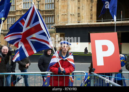 Westminster, London, UK. 10 décembre 2018, Westminster, Londres. Les deux partisans anti et pro Brexit ont protesté devant le Parlement alors que Theresa peut livré la nouvelle que le vote sur Brexit a été annulée. Crédit : Thomas Bowles/Alamy Live News Banque D'Images