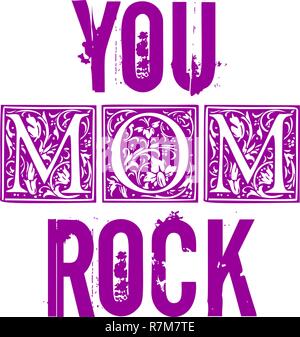 Vous Rock Maman design typographique pour des cartes, affiches, étiquettes, tags, t-shirt print. Illustration de Vecteur