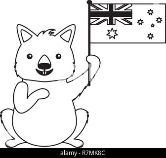 Wombat avec chapeau drapeau australien célébration Illustration de Vecteur