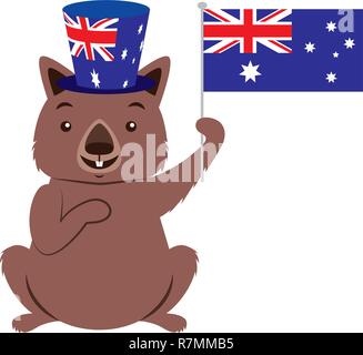 Wombat avec chapeau drapeau australien célébration Illustration de Vecteur