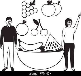 La femme et l'homme dans un bol de fruits Illustration de Vecteur