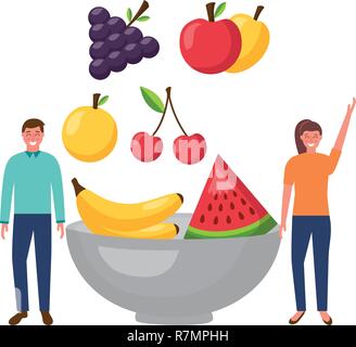 La femme et l'homme dans un bol de fruits Illustration de Vecteur