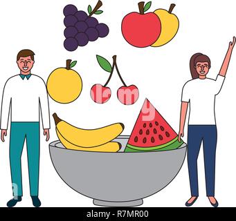 La femme et l'homme dans un bol de fruits Illustration de Vecteur