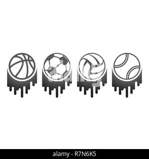 Ensemble de quatre balles sport grey brush isolé sur fond blanc Illustration de Vecteur