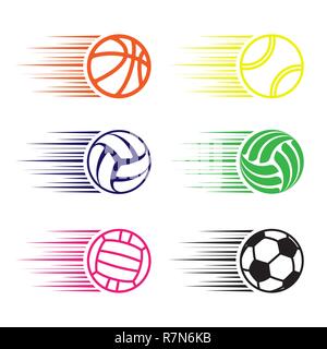 Ensemble de six couleurs différentes sport balls isolé sur fond blanc Illustration de Vecteur