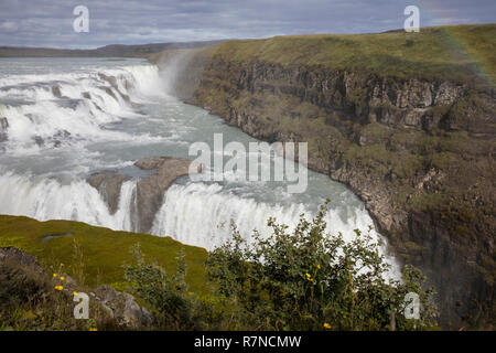 Gullfoss, 'zum Wasserfall', Wasserfall des Flusses Hvítá im Süden von im Haukadalur Island. Des chutes d'or, cascade, Islande Banque D'Images