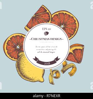 Composition vecteur de couleur avec les citrons, les oranges à la main illustration Illustration de Vecteur