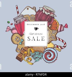 Composition vecteur d'épices colorés avec les hommes, d'épices, sucette, bonbons, citrons, oranges, cupcakes, pots Illustration de Vecteur