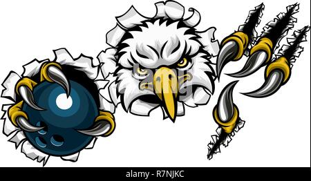 Eagle Bowling Cartoon Mascot Ripping Background Illustration de Vecteur