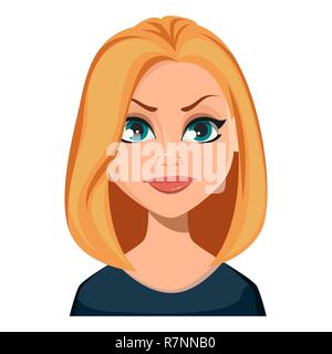 Face à l'expression de femme aux cheveux blonds, mécontent. Beau personnage de femme d'affaires moderne. Vector illustration isolated on white background Illustration de Vecteur