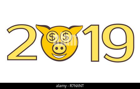 Le mignon petit cochon muselière en chiffres de 2019. Illustration de Vecteur
