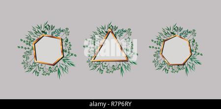 Ensemble de cadres dorés et leafs geometrics Illustration de Vecteur