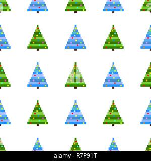 Profil de transparente vecteur pixel art arbre de Noël sur fond blanc. Avec l'arrière-plan vert et bleu de l'arbre de Noël Illustration de Vecteur