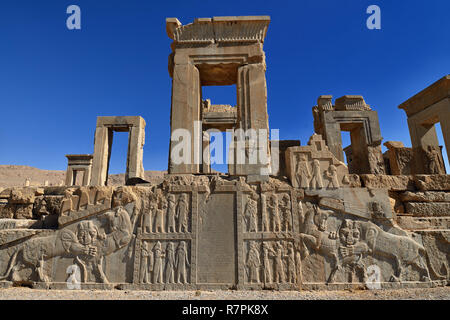 L'Iran, le beau-fils dans les ruines de l'ancienne Persépolis complexe de la civilisation proche-orientale avec l'architecture perse Banque D'Images