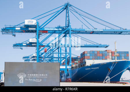 Abu Dhabi. Dec 11, 2018. Photos prises le 10 décembre 2018 montre la Chine COSCO Ports Limited (CSP) à la borne d'Abu Dhabi Khalifa Port, les Emirats arabes unis (EAU). Le CSP et les ports d'Abu Dhabi a inauguré lundi un nouveau terminal de Khalifa Port. Source : Xinhua/Alamy Live News Banque D'Images