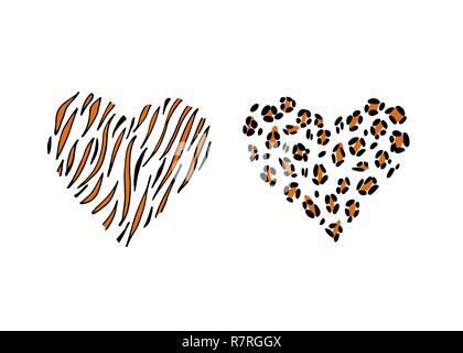Le guépard et tiger imprimer skin en forme de cœur. Vector illustration. Valentines Day. Carte de vœux. Illustration de Vecteur