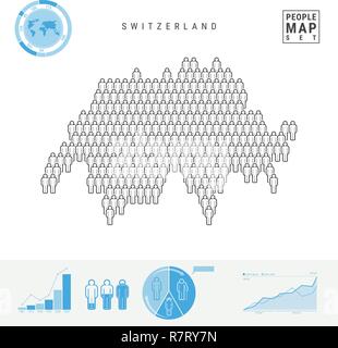 Les gens de la Suisse Carte des Icônes. Silhouette vecteur stylisé de la Suisse. La croissance de la population et au vieillissement des infographies Illustration de Vecteur