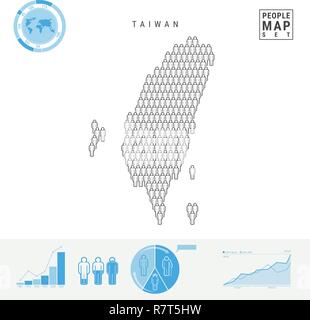 Les gens de Taiwan Carte des Icônes. Les gens foule dans la forme d'une carte de Taiwan. Silhouette stylisée de Taiwan. La croissance démographique et le vieillissement de l'Infographie. Illustration de Vecteur