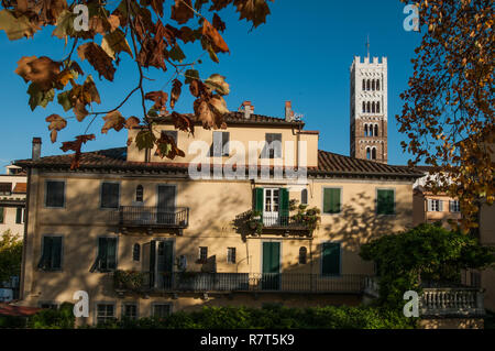 Lucca. La Cathédrale de Saint Martino clocher de murs de ville Banque D'Images
