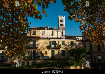 Lucca. La Cathédrale de Saint Martino clocher de murs de ville Banque D'Images