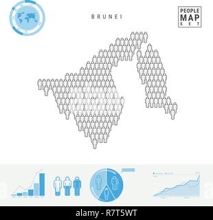 Les gens de Brunei Carte des Icônes. Silhouette vecteur stylisé de Brunei. La croissance de la population et au vieillissement des infographies Illustration de Vecteur