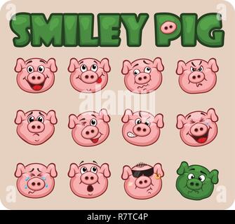 Cochon smiley faces set Illustration de Vecteur