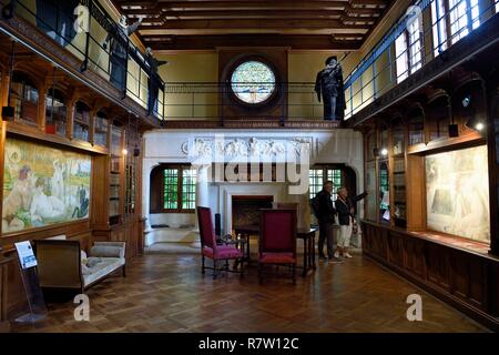 France, Pyrénées Atlantiques, Pays Basque, Cambo les Bains, la Villa Arnaga, l'écrivain français Edmond Rostand's house and museum, la bibliothèque Banque D'Images