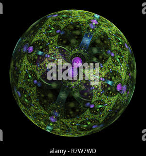 Fractale fantastique boule avec motif flora en vert et violet Banque D'Images