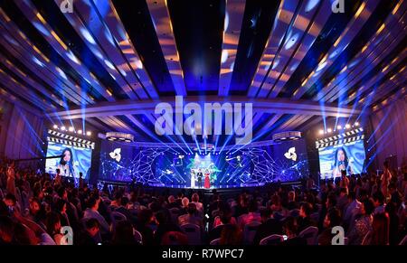 (181212) --, le 12 décembre 2018 (Xinhua) -- photos prises le 11 décembre 2018 montrent la scène de la cérémonie d'ouverture du 1er Festival International du Film de l'île de Hainan à Sanya, Chine du sud de la province de Hainan.Le premier Festival International du Film de Hainan a officiellement ouvert le mardi soir dans la ville de Sanya côtières tropicales dans le sud du pays - la plupart province insulaire de Hainan. Le film festival est l'un des du Hainan première série de projets dans le bâtiment lui-même dans un projet pilote de zone de libre-échange et un port de libre-échange. Le festival se déroulera du 9 au 16 décembre malgré une fin cérémonie d ouverture le mardi Banque D'Images