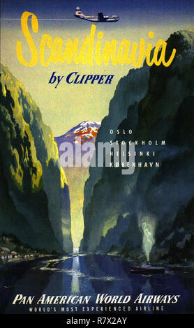 Clippers Pan Am Norvège - Vintage Travel Poster Banque D'Images