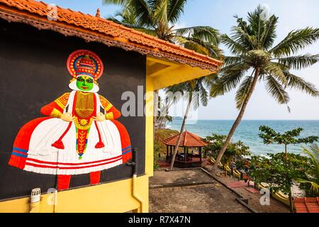 L'Inde, Etat du Kerala, Varkala Odayam Beach, hôtel, inscription Banque D'Images