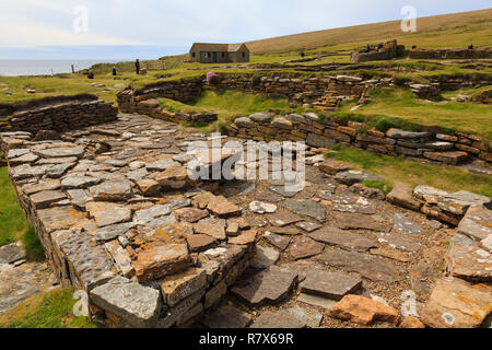 Vestiges de sauna scandinave dans un règlement sur l'excavation Brough de Birsay, Orkney, Scotland, UK Mainland, Grande-Bretagne Banque D'Images