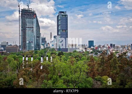 Mexique, Mexico, château de Chapultepec terrasse, vue sur le Paseo de la Reforma Avenue Banque D'Images