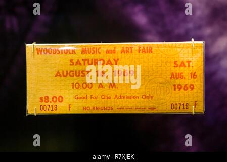 United States, New York, montagnes Catskill, Bethel, site de la 1969, le Festival de Woodstock Museum à Bethel Woods, ticket festival Banque D'Images