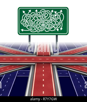 Royaume-uni l'incertitude politique et brexit défi crise ou vote parlementaire de la confusion que l'Union jack sur un labyrinthe déroutant qu'un britannique. Banque D'Images