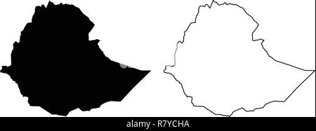 Simple (seulement les coins pointus) carte de Ethiopie dessin vectoriel. Projection de Mercator. Rempli et contours version. Illustration de Vecteur