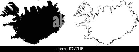 Simple (seulement les coins pointus) carte de l'Islande dessin vectoriel. Projection de Mercator. Rempli et contours version. Illustration de Vecteur