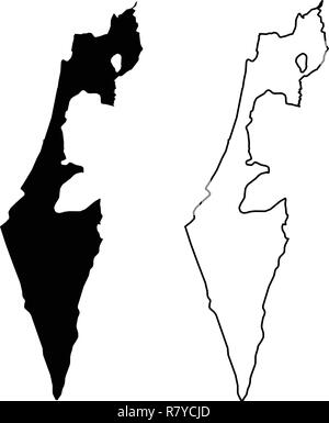 Simple (seulement les coins pointus) Carte - l'état d'Israël (sans la Palestine, à l'exclusion de la bande de Gaza et Cisjordanie) dessin vectoriel. Projection de Mercator. Rempli Illustration de Vecteur